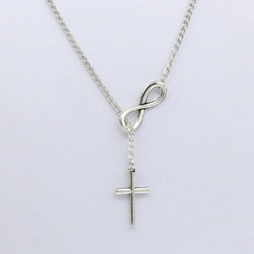 Silver Chain Cross‎ Necklace Clavicle Retro Goth Classic Chic Boho